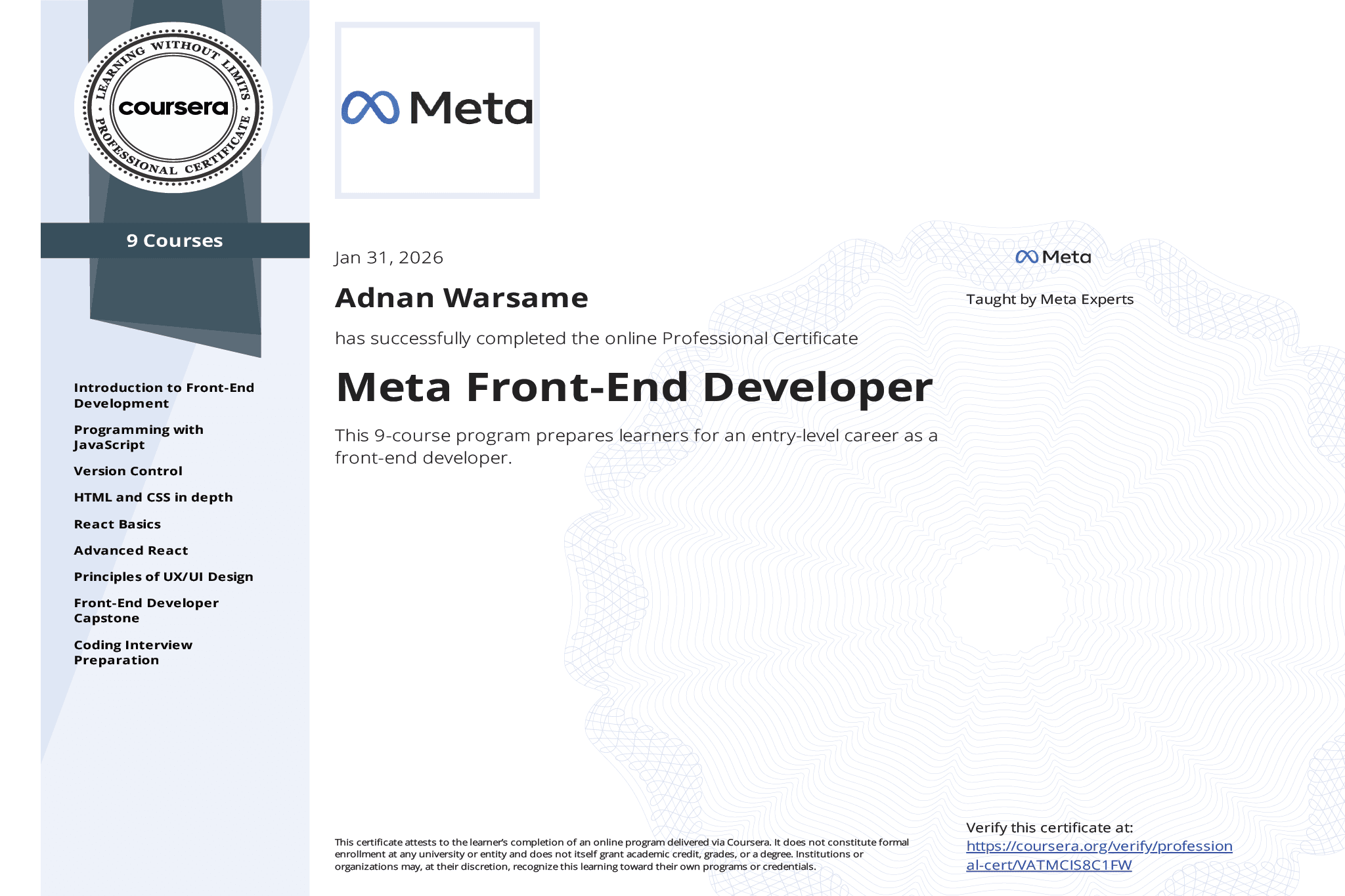 Meta Certified Frontend Developer